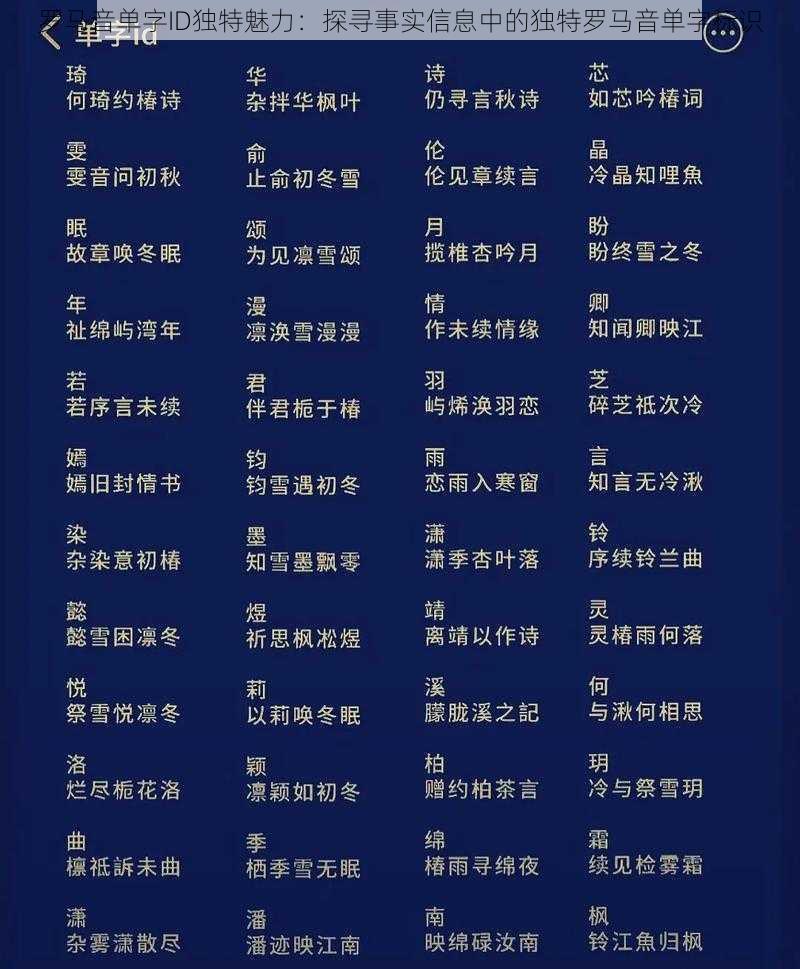 罗马音单字ID独特魅力：探寻事实信息中的独特罗马音单字标识