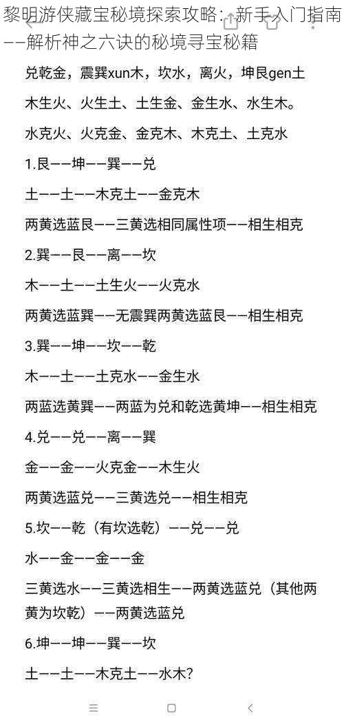 黎明游侠藏宝秘境探索攻略：新手入门指南——解析神之六诀的秘境寻宝秘籍