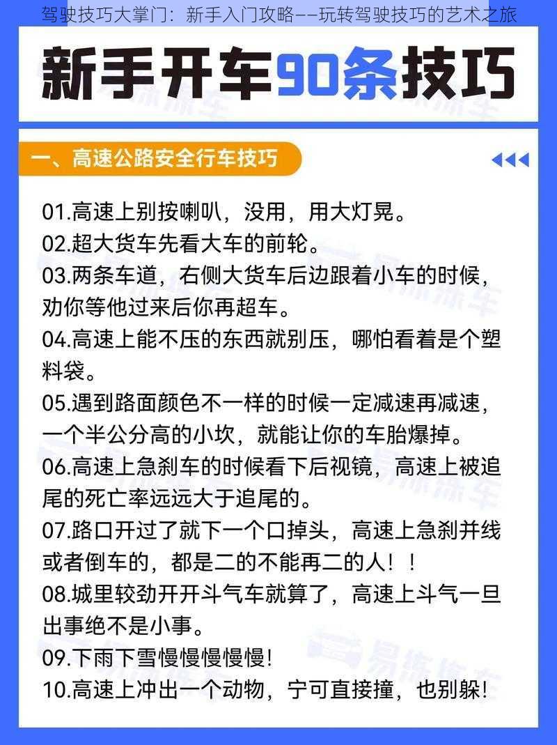 驾驶技巧大掌门：新手入门攻略——玩转驾驶技巧的艺术之旅