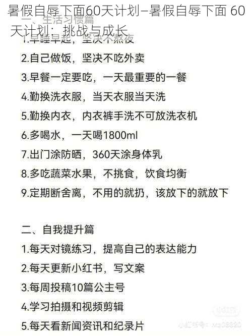 暑假自辱下面60天计划—暑假自辱下面 60 天计划：挑战与成长