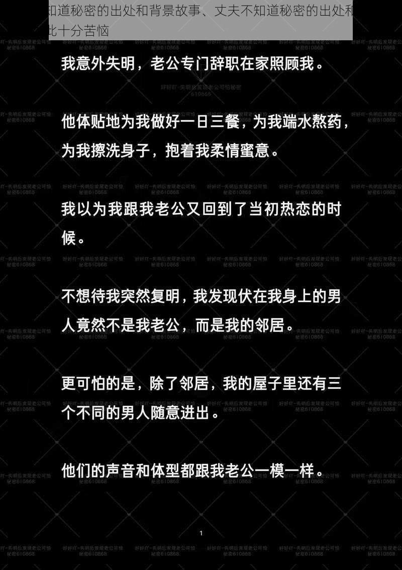 丈夫不知道秘密的出处和背景故事、丈夫不知道秘密的出处和背景故事，为此十分苦恼