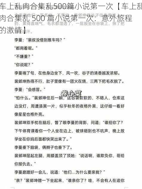 车上乱肉合集乱500篇小说第一次【车上乱肉合集乱 500 篇小说第一次：意外旅程的激情】