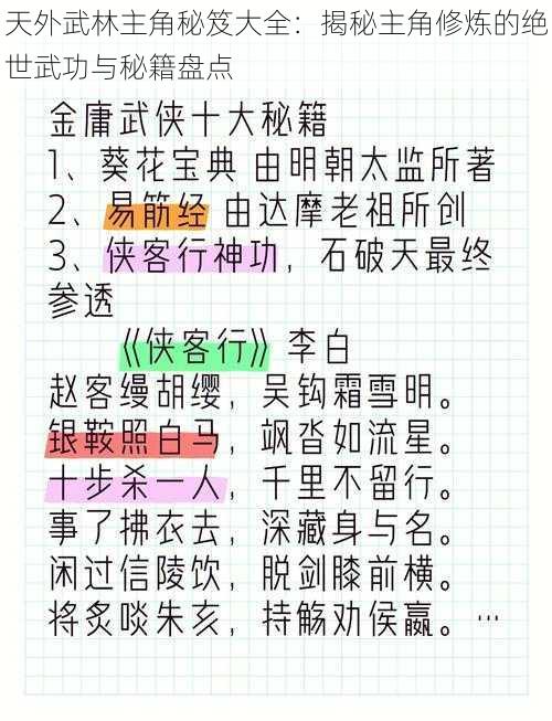 天外武林主角秘笈大全：揭秘主角修炼的绝世武功与秘籍盘点