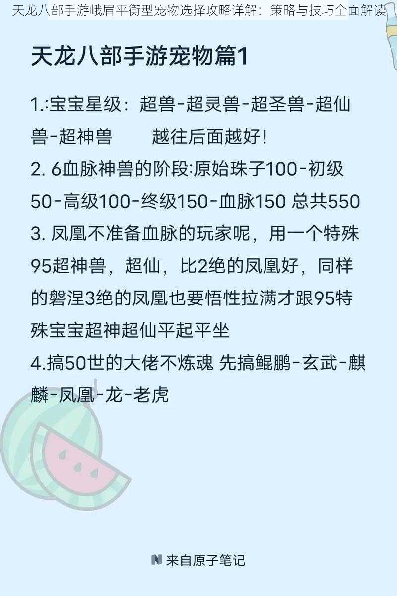 天龙八部手游峨眉平衡型宠物选择攻略详解：策略与技巧全面解读