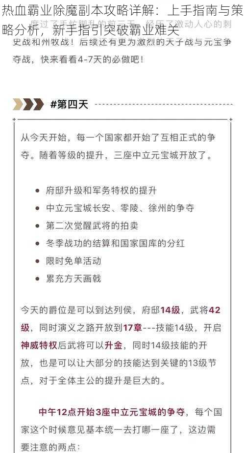 热血霸业除魔副本攻略详解：上手指南与策略分析，新手指引突破霸业难关