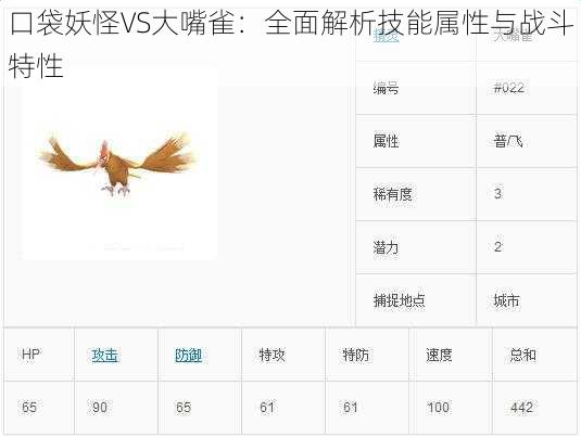 口袋妖怪VS大嘴雀：全面解析技能属性与战斗特性