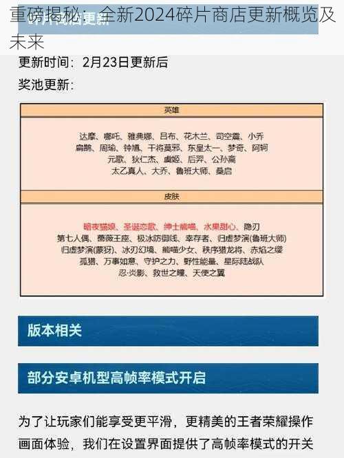 重磅揭秘：全新2024碎片商店更新概览及未来