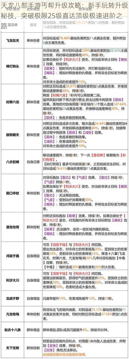 天龙八部手游丐帮升级攻略：新手玩转升级秘技，突破极限25级直达顶级极速进阶之路