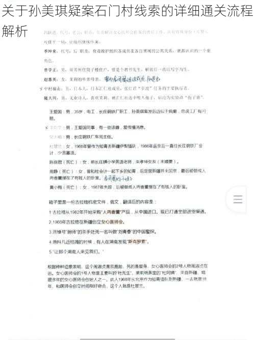 关于孙美琪疑案石门村线索的详细通关流程解析